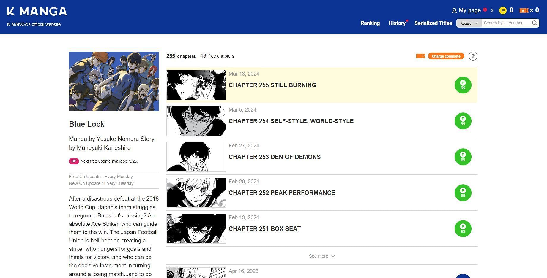 Blue Lock Chapter 256 release date suggested by K Manga website (Image via Kodansha)