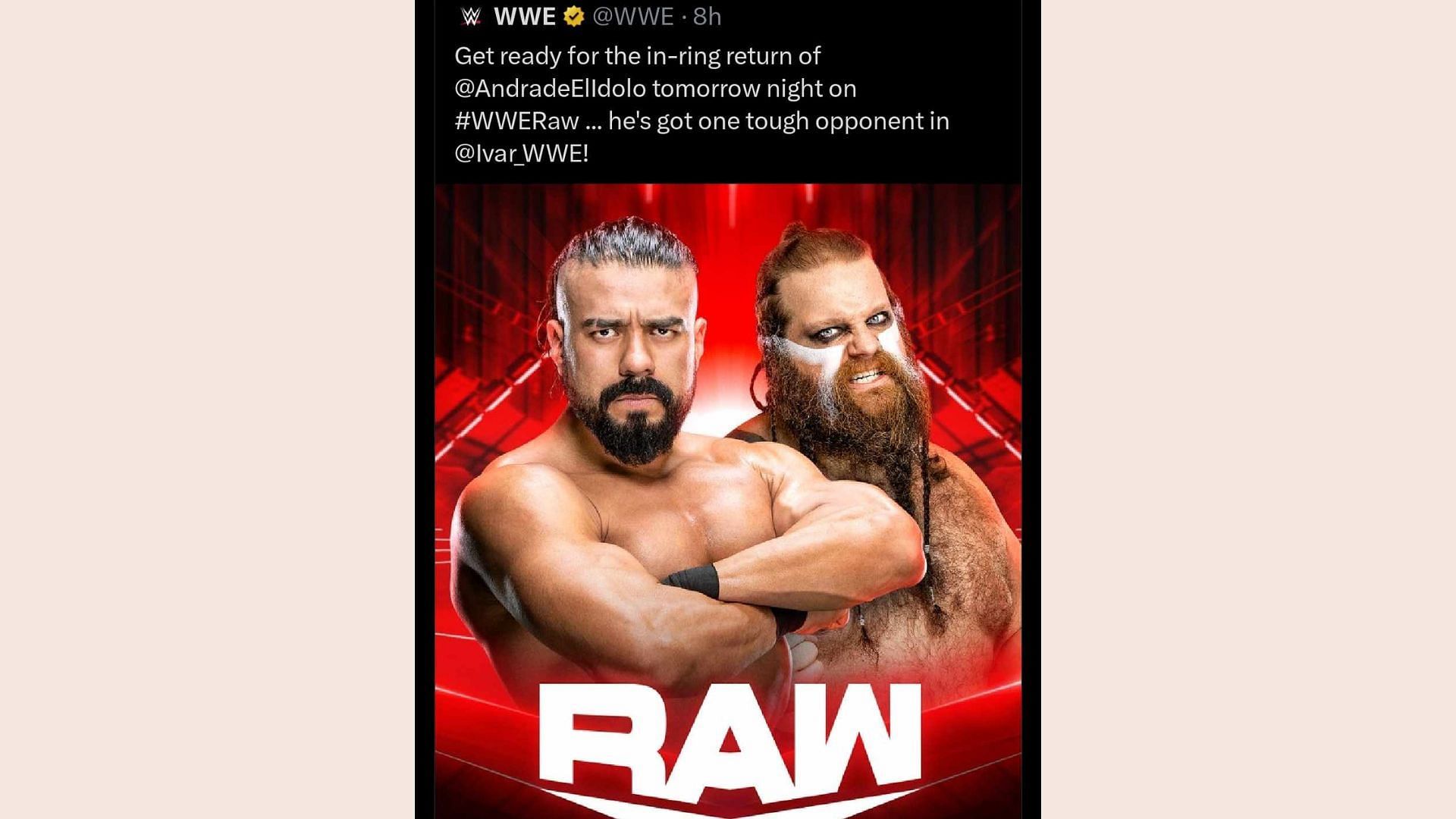 The deleted tweet about Andrade vs. Ivar