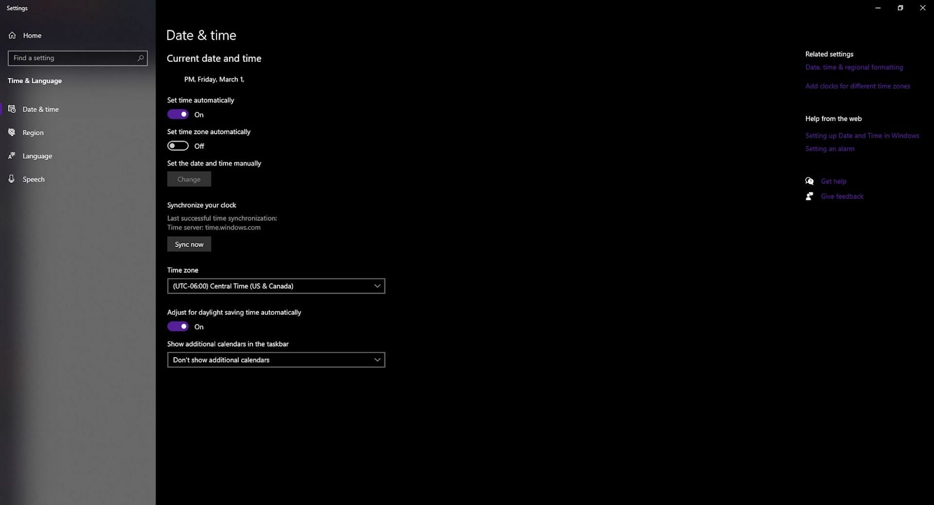 The time settings in Windows (Image via Microsoft)