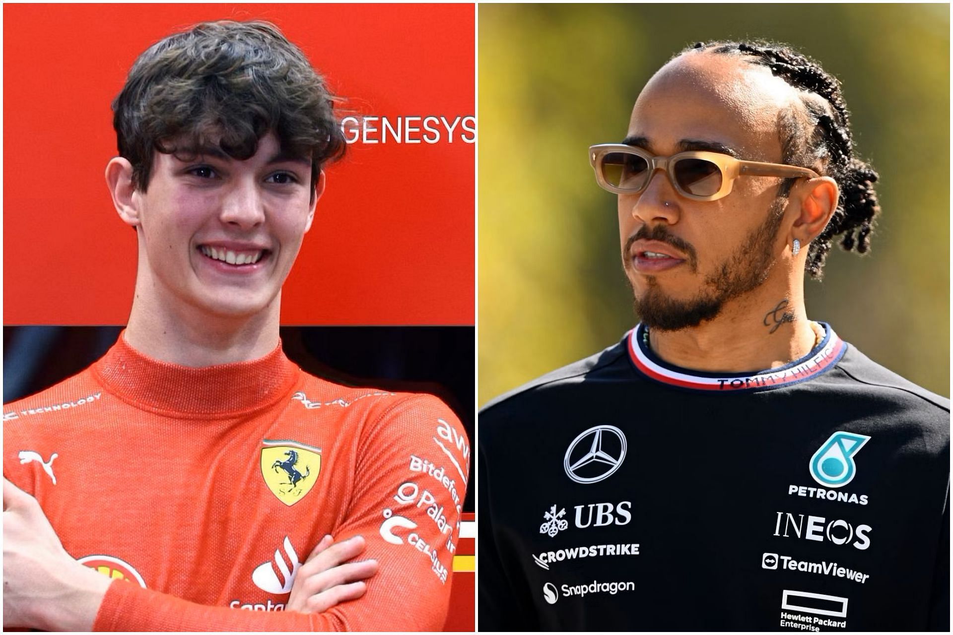 Oliver Bearman (L) and Lewis Hamilton (R) (Collage via Sportskeeda)