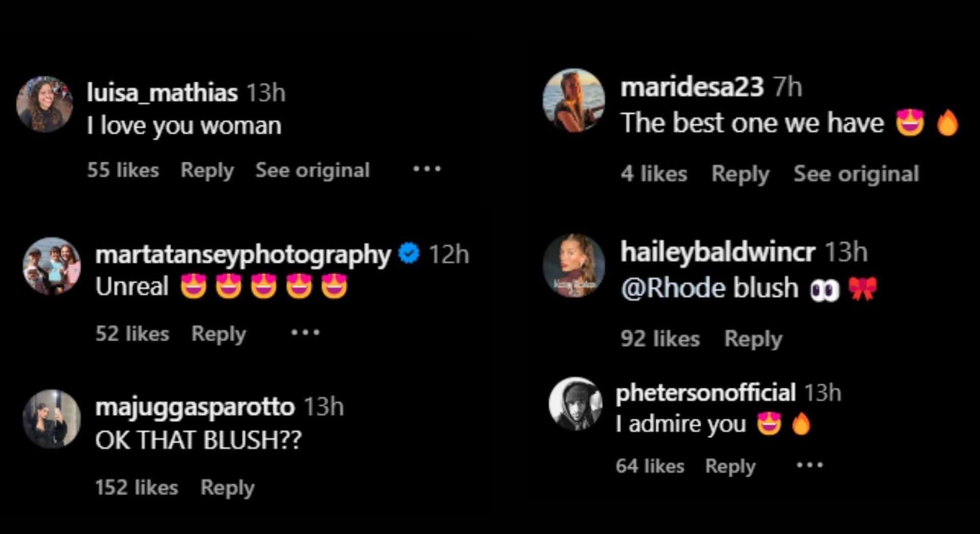 Fan reaction on Hailey&#039;s picture (Image via Instagram/@haileybieber)