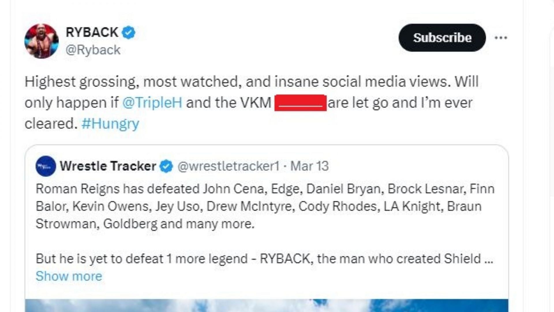 Ryback&#039;s tweet