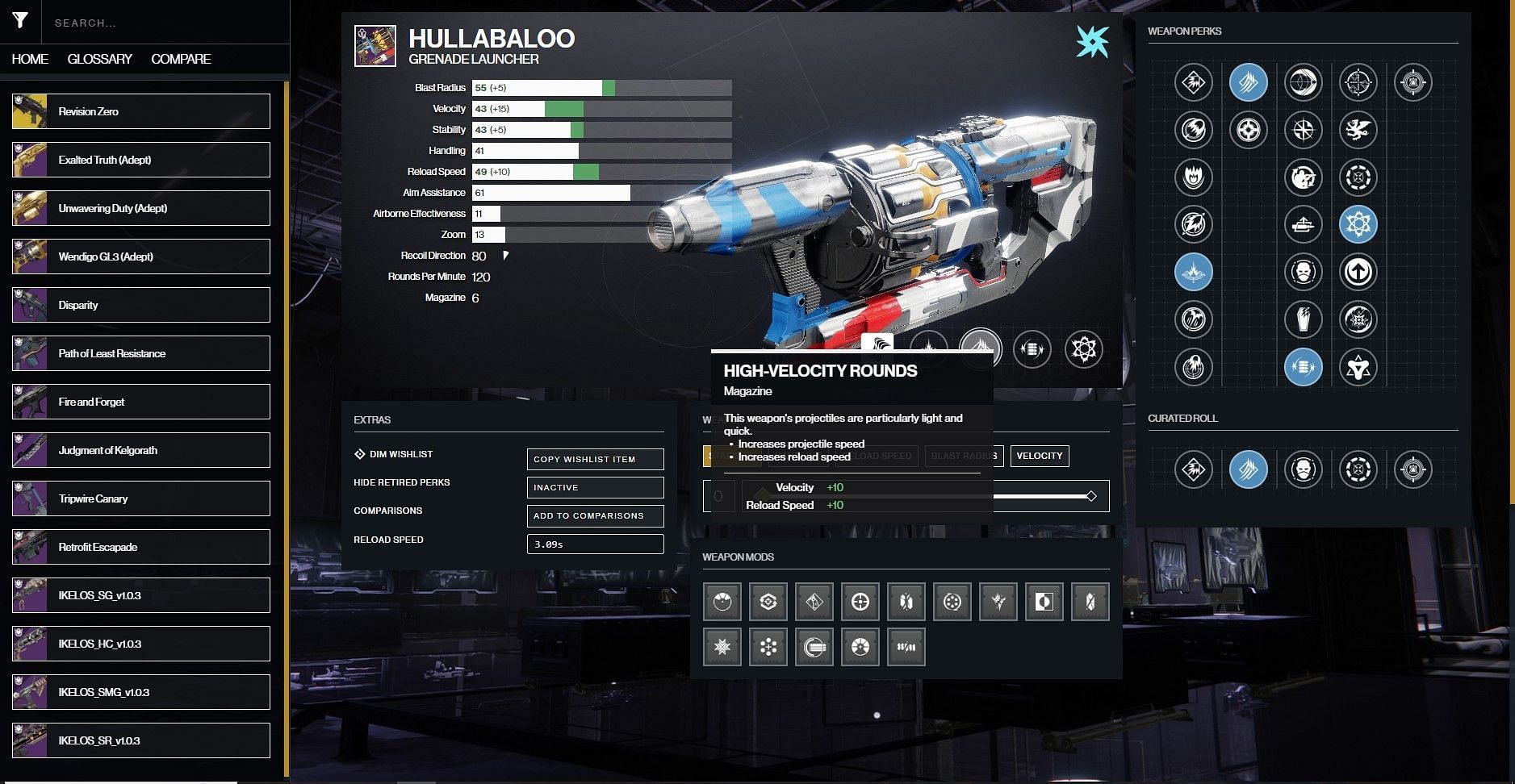 Hullabaloo Grenade Launcher PvE god roll in Destiny 2 (Image via D2Gunsmith)
