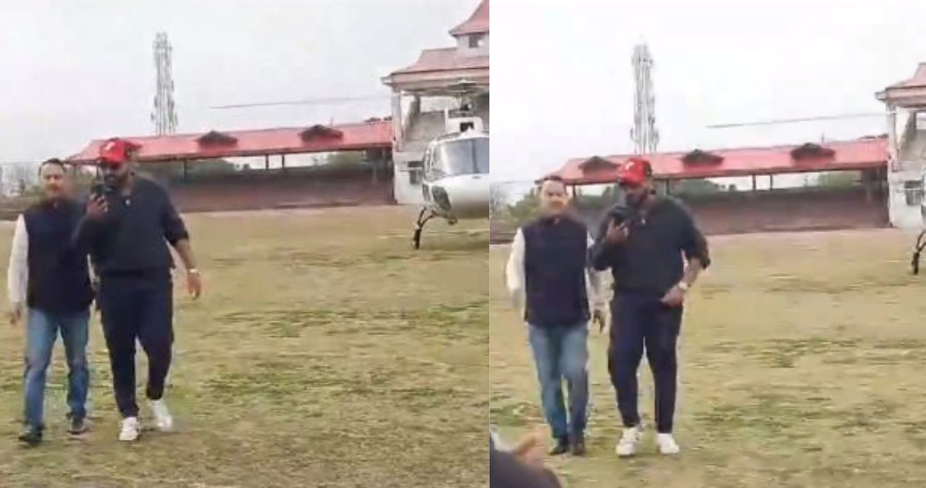 रोहित शर्मा हेलीकॉप्टर से धर्मशाला पहुंचे (PIC: Twitter)