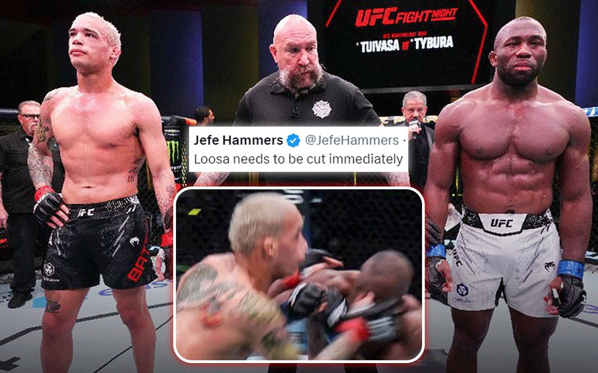 Fans react to the bout between Bryan Battle (left) and Ange Loosa (right) being declared a no contest [Images via: @UFCNews and @UFCEurope on X]