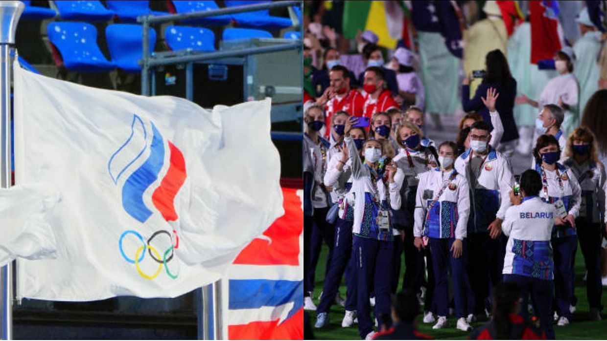 Russian flag and Belarusian athletes at Tokyo Olympics 2020 (Image via Getty Images)