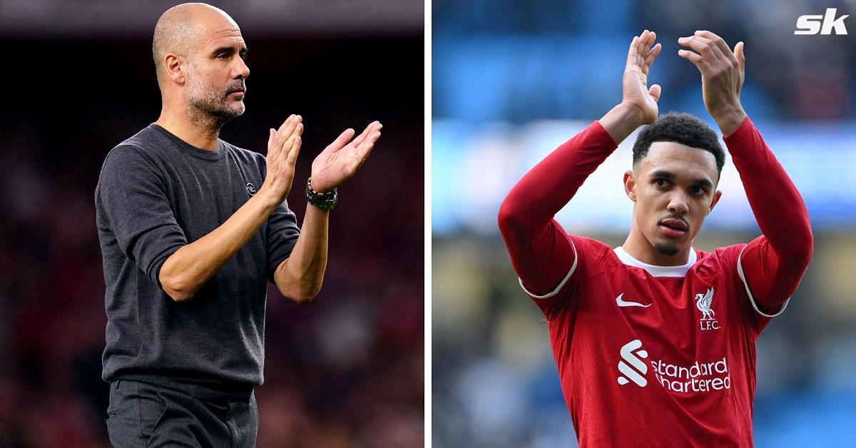 Manchester City manager Pep Guardiola (left) and Liverpool right-back Trent Alexander-Arnold