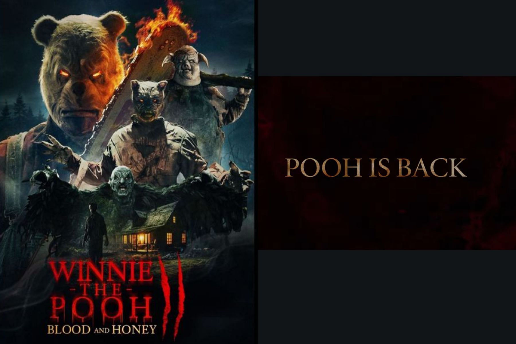 Official poster (Images via Left: Instagram @poohbloodandhoney &amp; Right: Fathomevents)