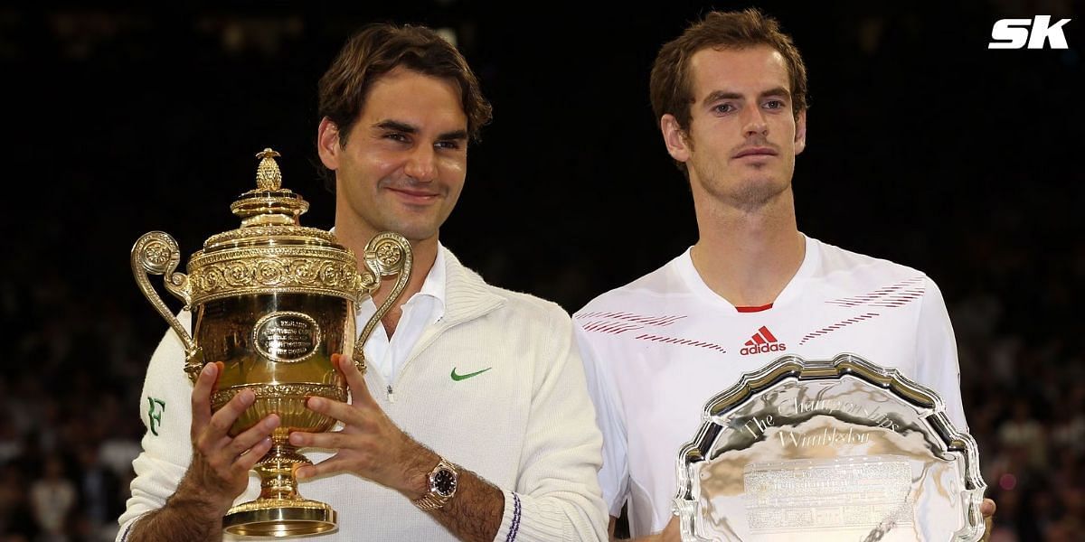 Andy Murray and Roger Federer captured at the 2012 Wimbledon Finals