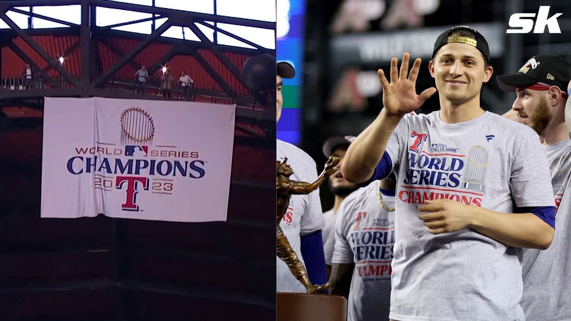 MLB fans are trolling the Texas Rangers World Series banner they unveiled on Opening Day