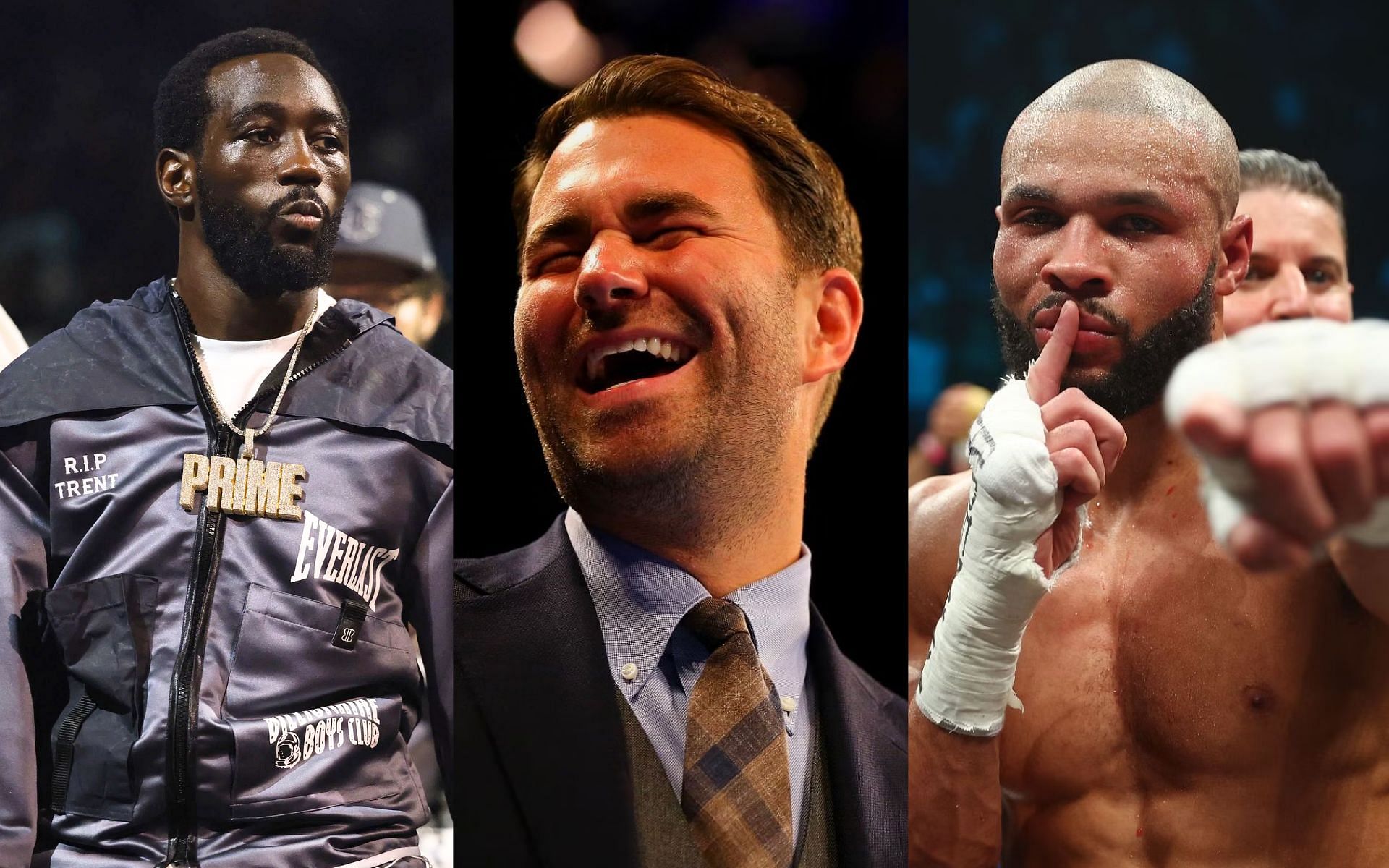 Eddie Hearn (middle) dismisses Terence Crawford (left) vs. Chris Eubank Jr. (right) ever taking place [Images Courtesy: @GettyImages]