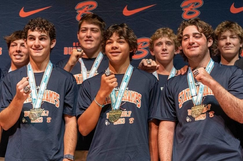 Charlie Woods and his teammates receive their ring at the Benjamin School in Florida for being state champions