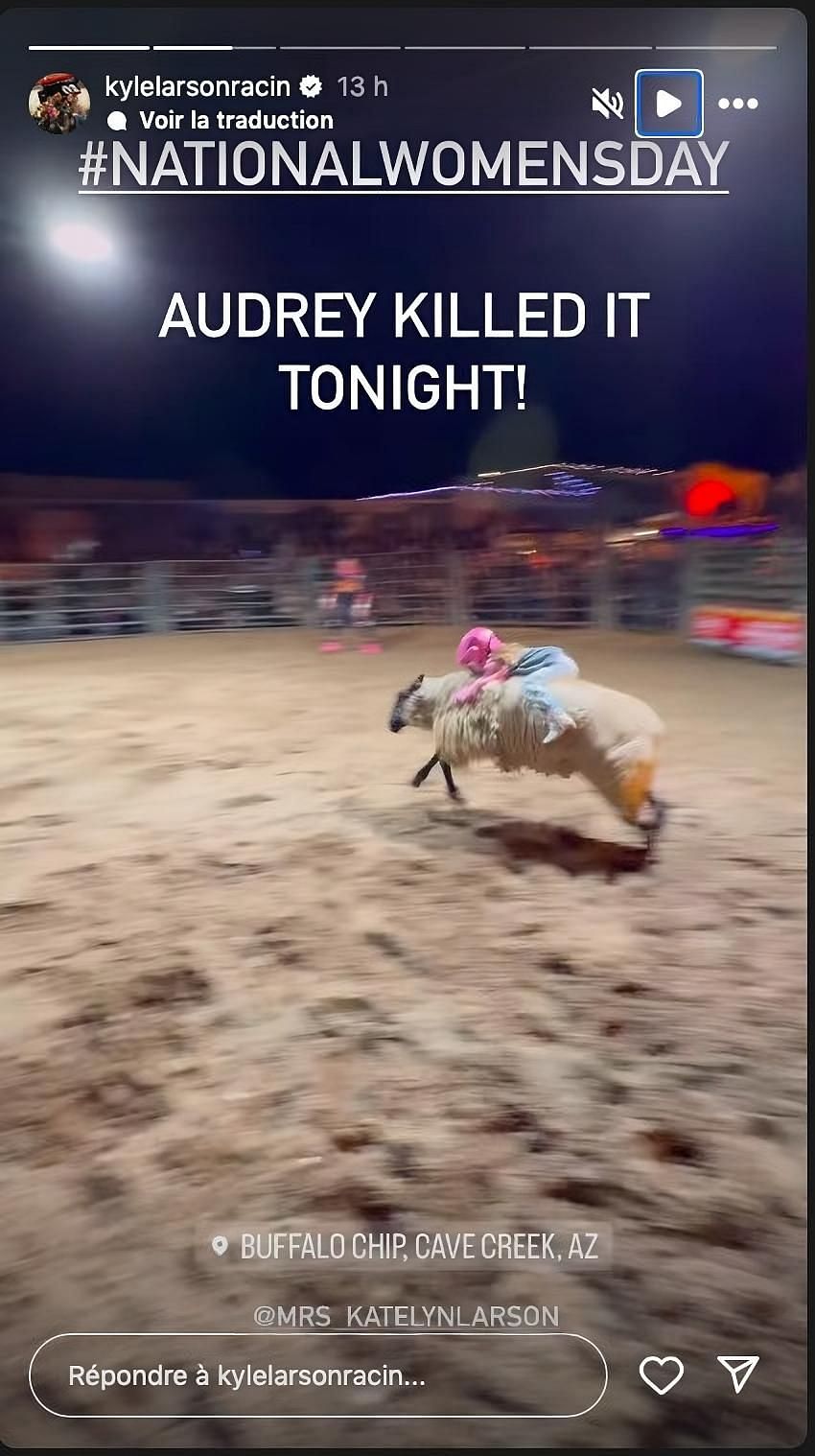 Kyle Larson&#039;s daughter rode a sheep on Women&#039;s Day.