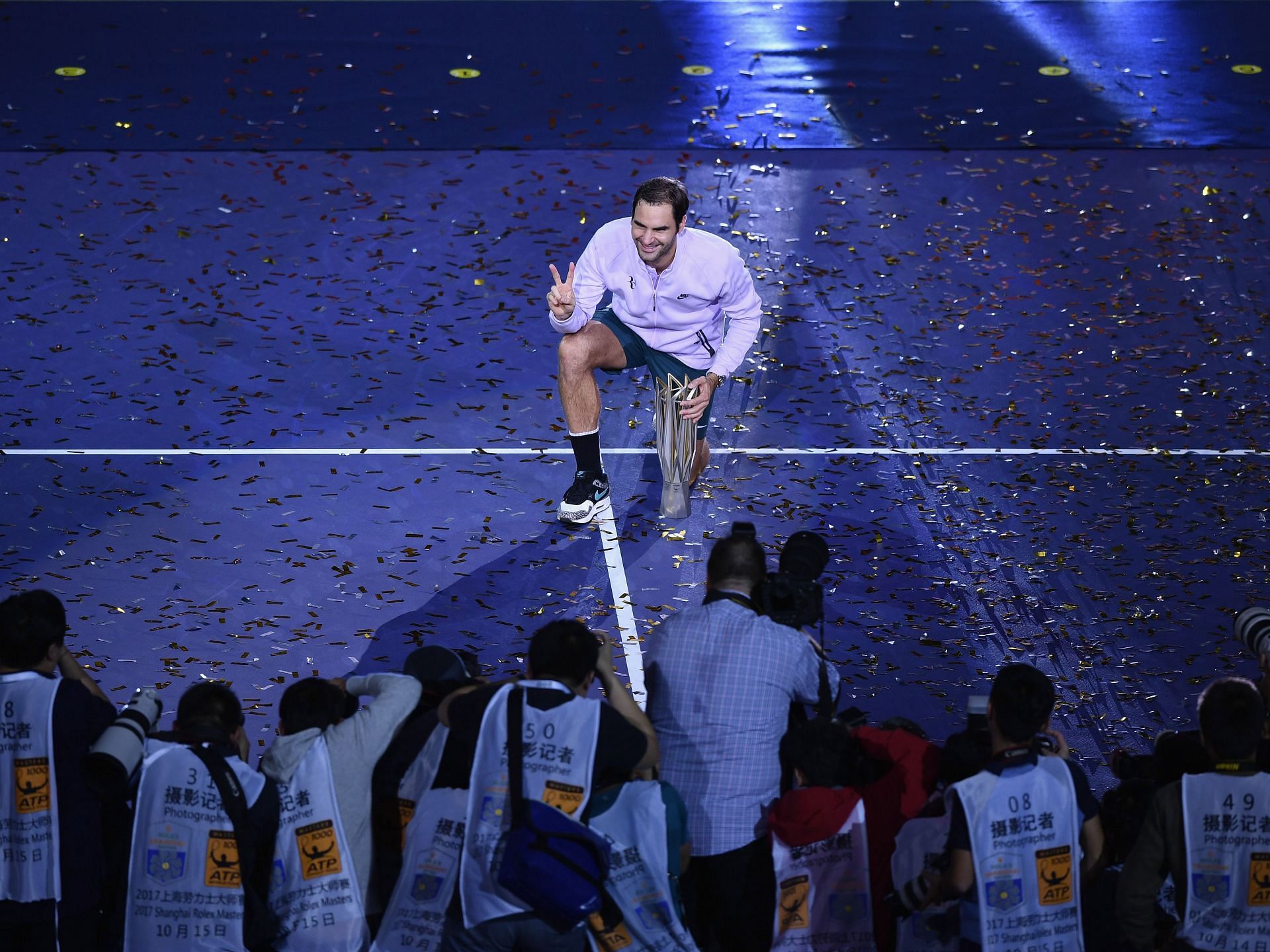 Roger Federer after winning the Shanghai Masters in 2017