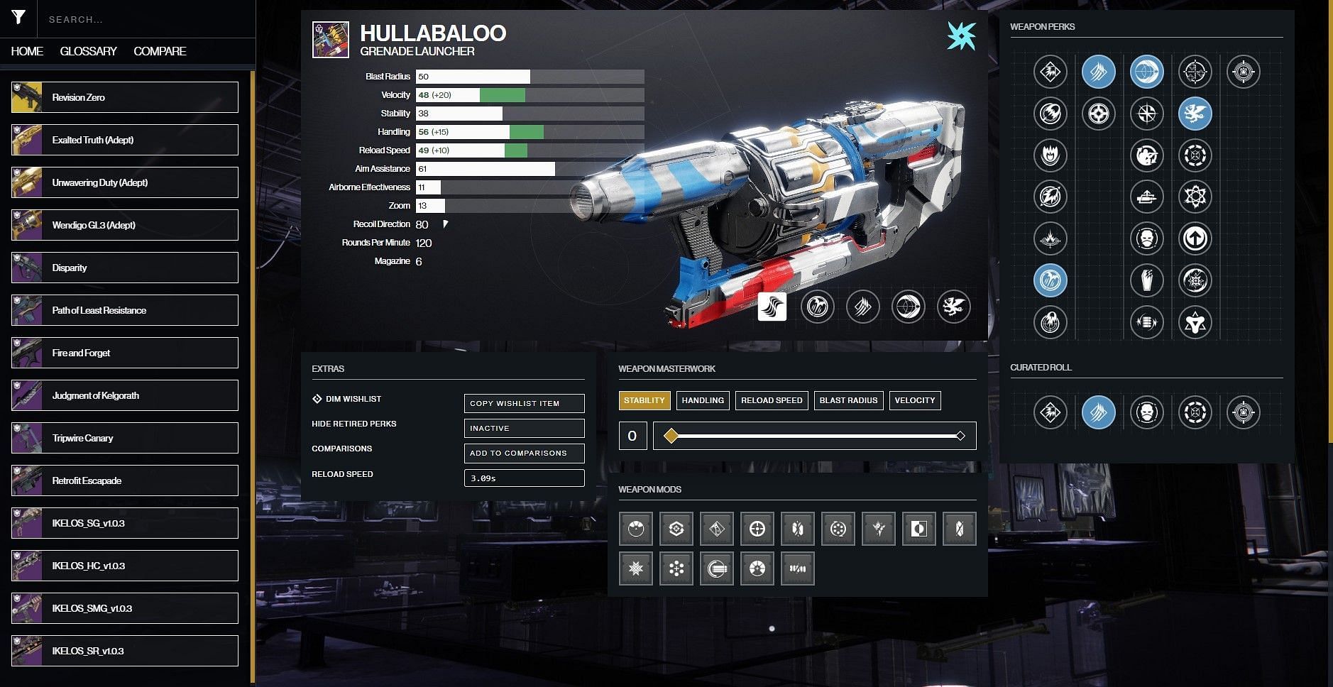 Hullabaloo PvP god roll (Image via D2Gunsmith)