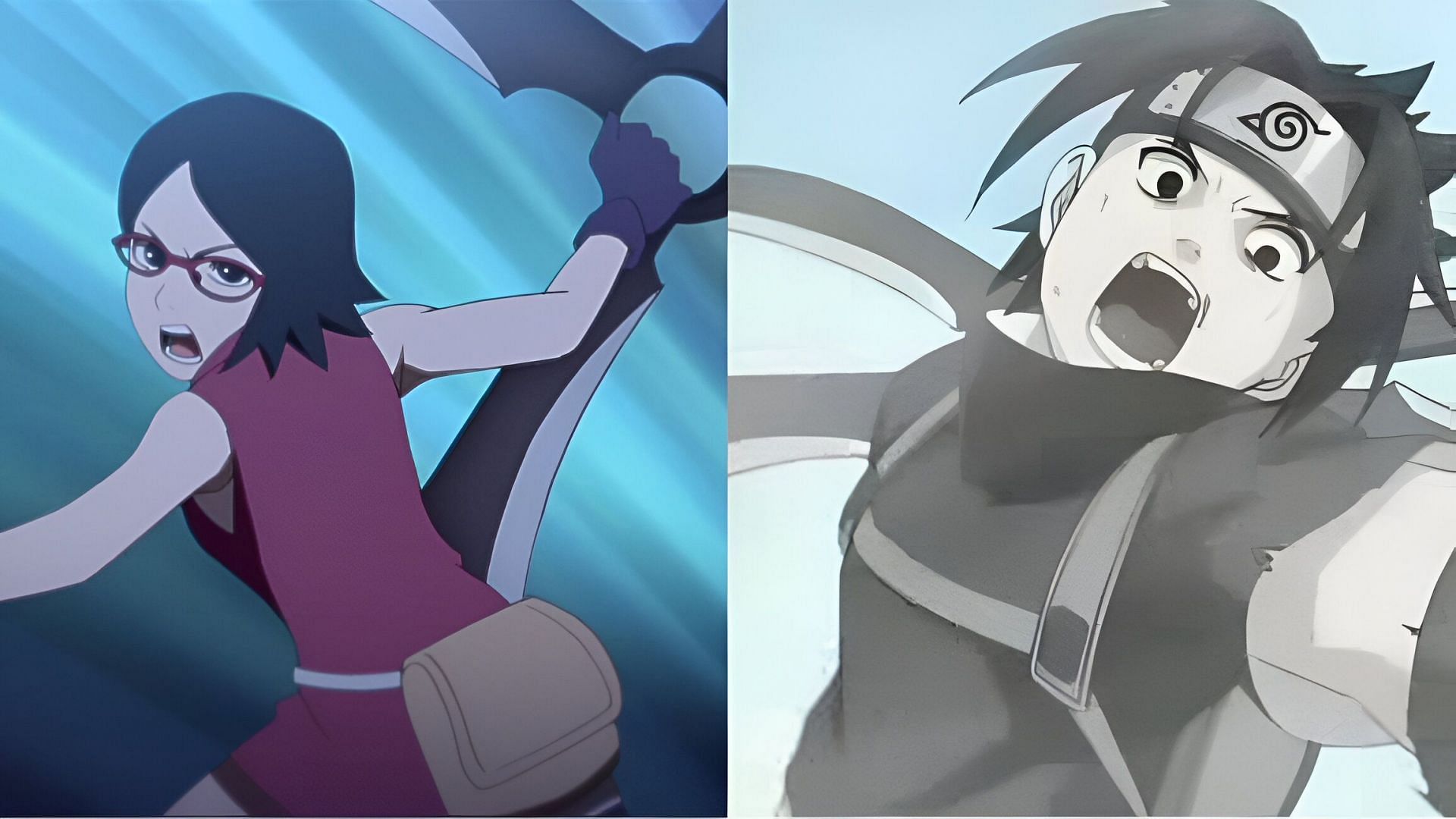 Sarada (left) and Sasuke (right) as seen in the anime (Image via Studio Pierrot)