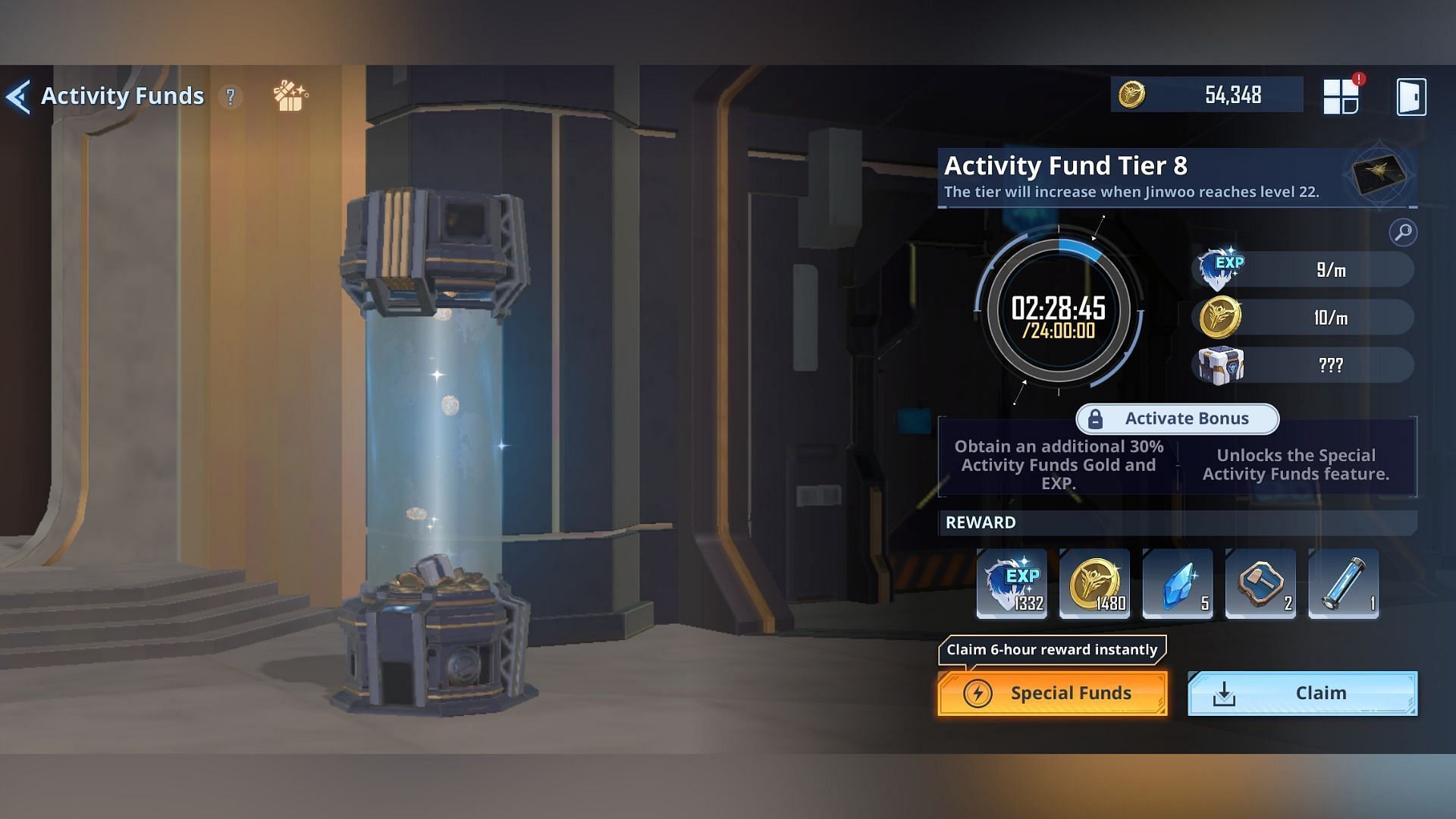 Activity Funds system is the idle way to get EXP in Solo Leveling: Arise (Image via Netmarble)