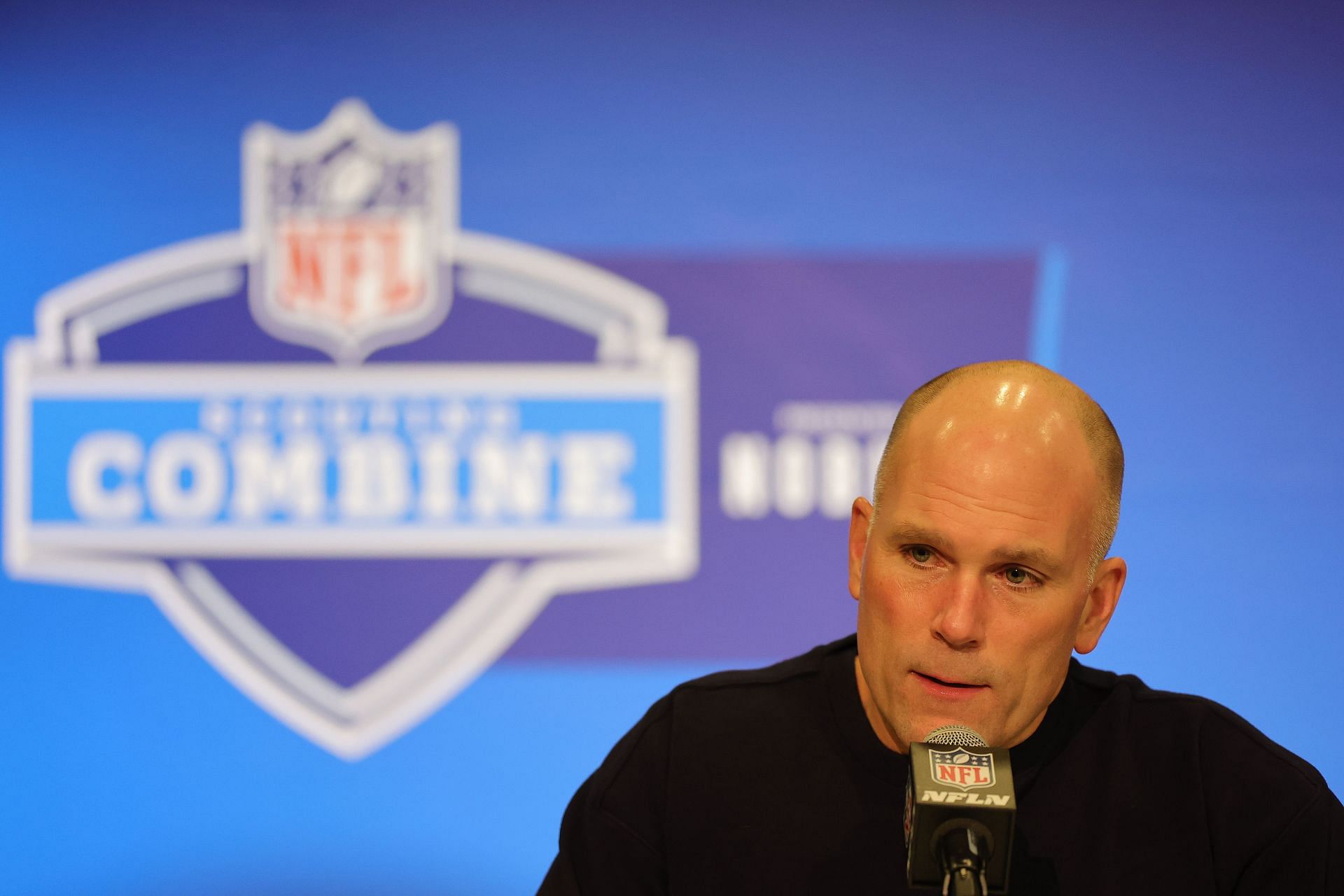 Baltimore Ravens GM Eric DeCosta during the NFL Combine