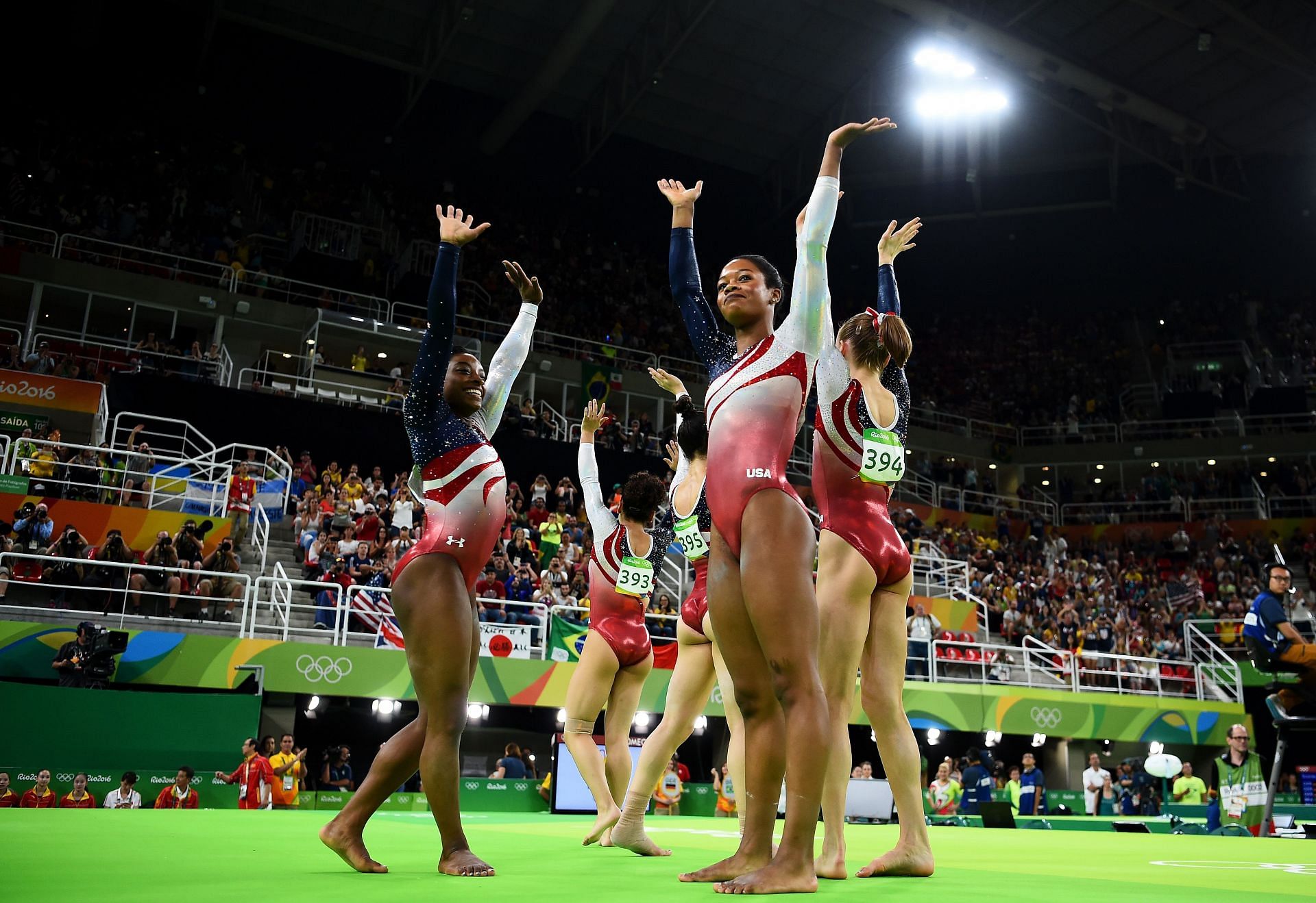 Simone Biles and Gabby Douglas at Gymnastics - Artistic - Rio Olympics: Day 4