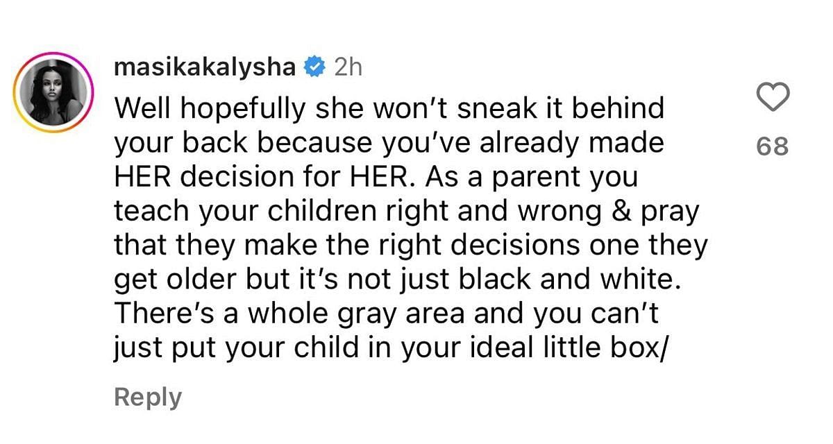 A user gives Candace parenting tips (image via @masikakalysha/Instagram)