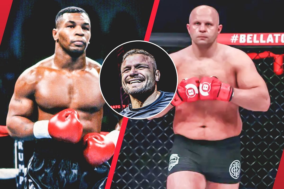 Anatoly Malykhin (C) says his boxing was influenced by legendary fighters Mike Tyson (L) and Fedor Emelianenko (R). -- Photo by ONE Championship
