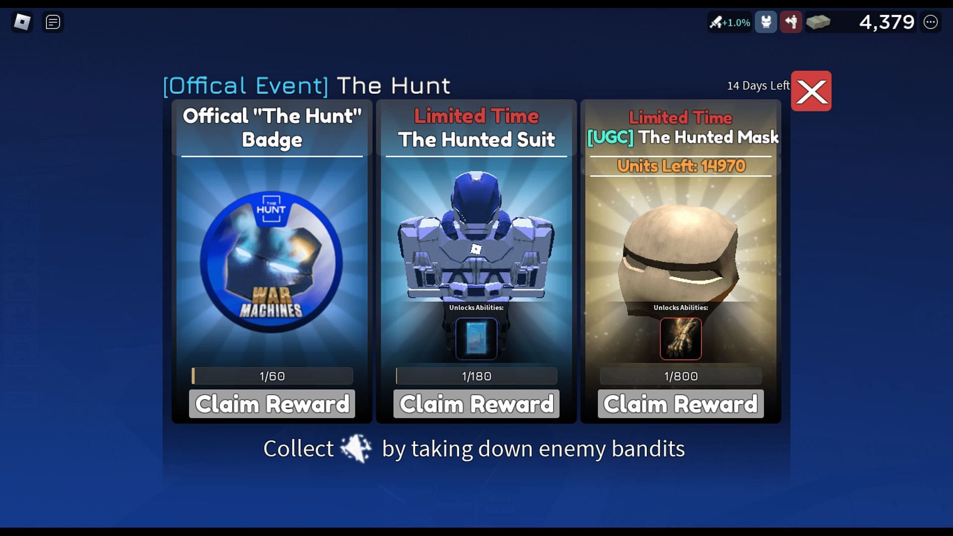 War Machines The Hunt event-themed free rewards (Image via Roblox || Sportskeeda)