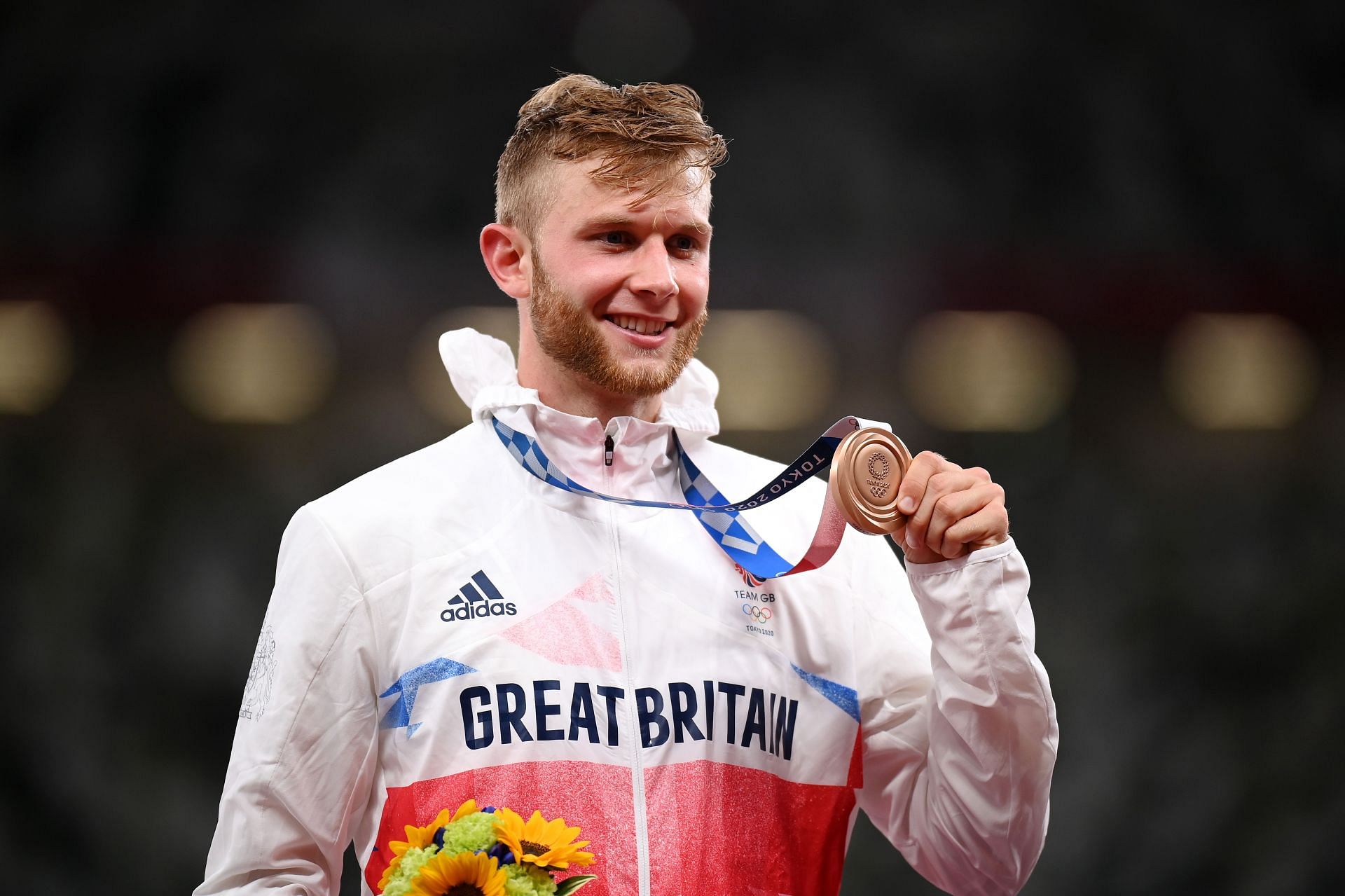 Bronze medalist Josh Kerr of Team Great Britain during the medal ceremony for the Men&#039;s 1500m at the Tokyo 2020 Olympic Games. (Photo by Matthias Hangst/Getty Images)