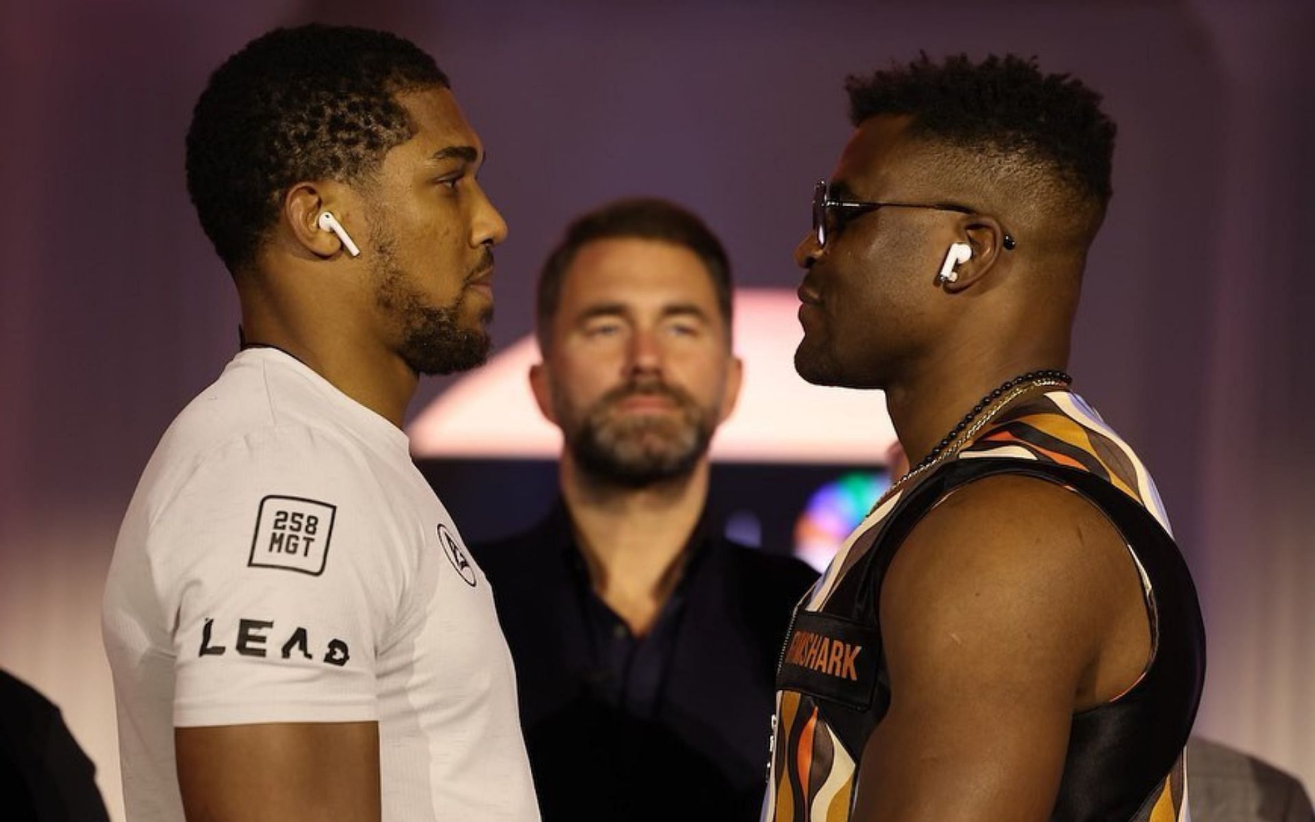 Anthony Joshua (left) anf Francis Ngannou (right) competed in a boxing match on March 8 [Image credits: @daznboxing on Instagram]