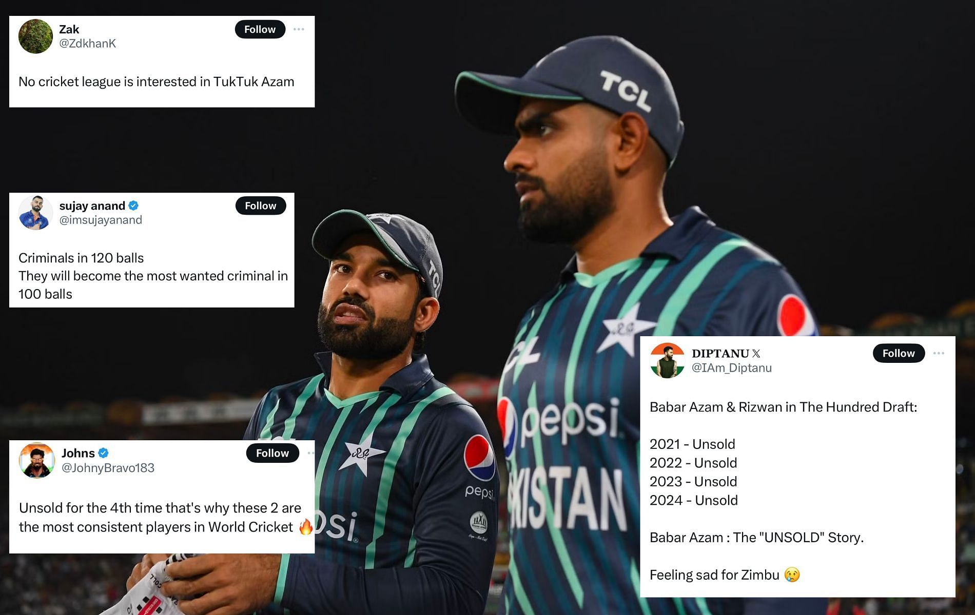 Babar Azam and Mohammad Rizwan went unsold for the fourth time in The Hundred Draft.