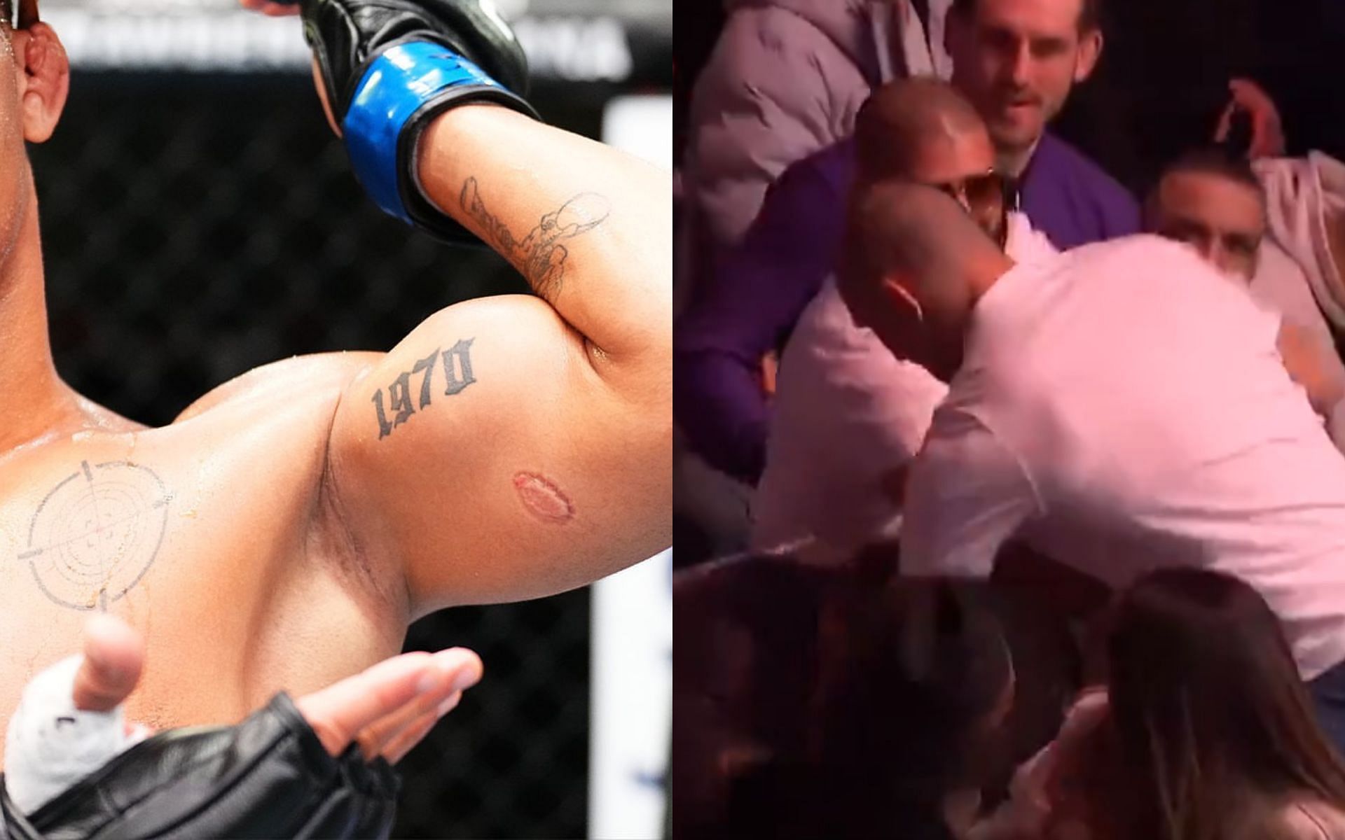Andre Lima (left) was bitten by Igor Severino at UFC Vegas 89; Sean Strickland bit Dricus du Plessis during their brawl (right) at UFC 296 [Images courtesy: @tntsportsufc on Instagram; @ufc on X]