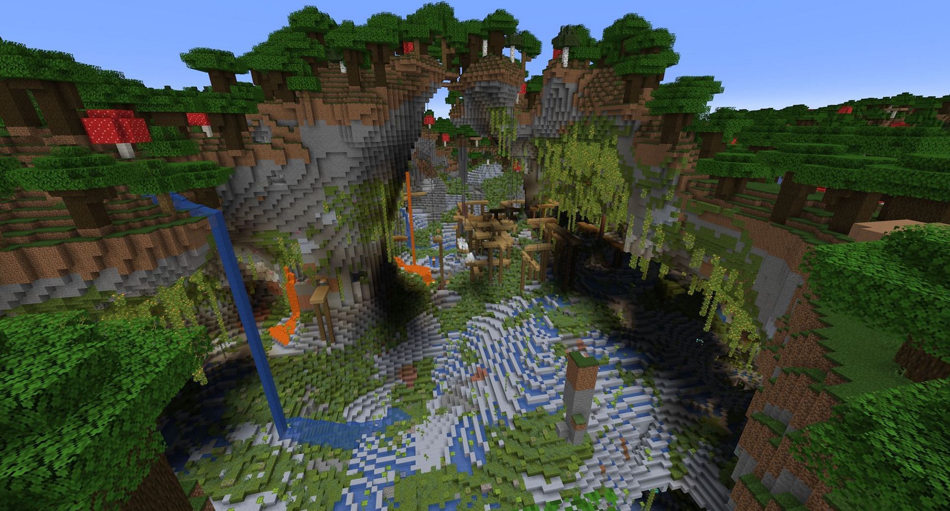 Caves and Cliff&#039;s new world generation makes it much easier to find mineshafts (Image via Mojang)