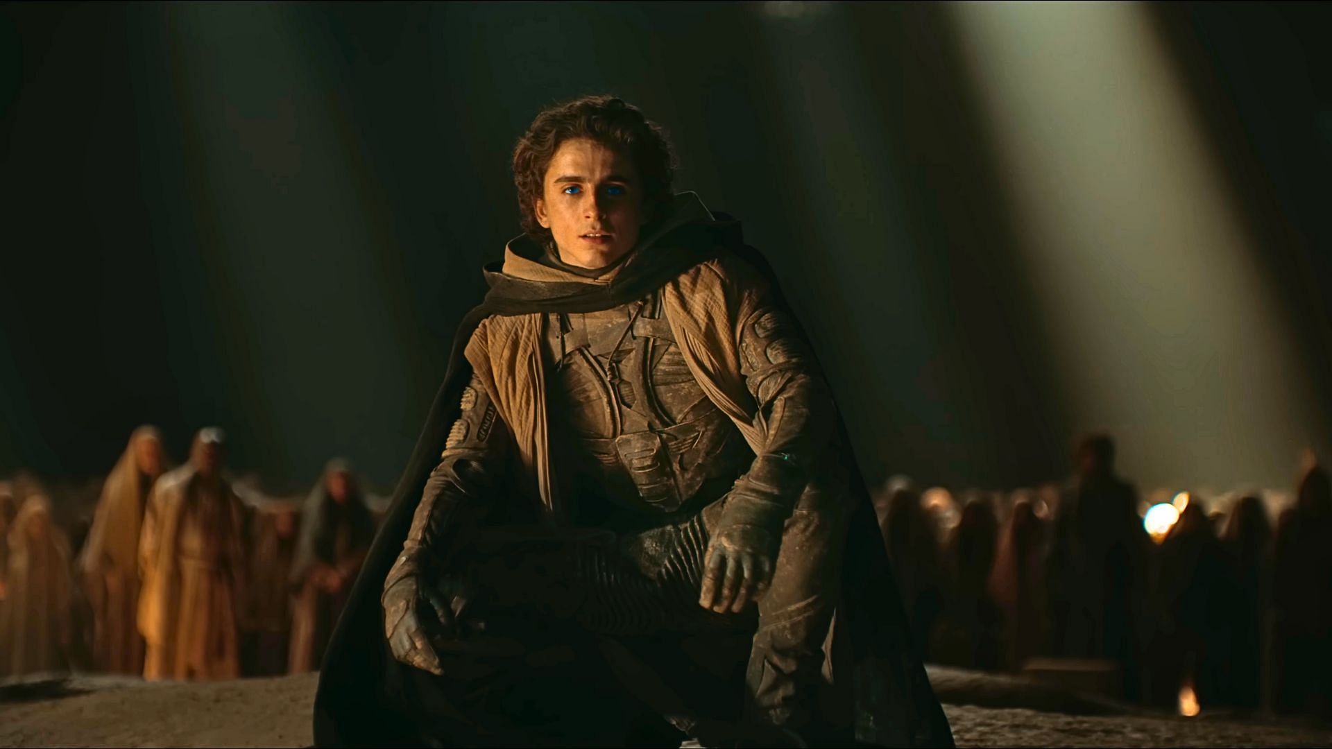Actor Timoth&eacute;e Chalamet plays Paul Atreides in Dune: Part Two (Image via YouTube/Warner Bros, 00:44)