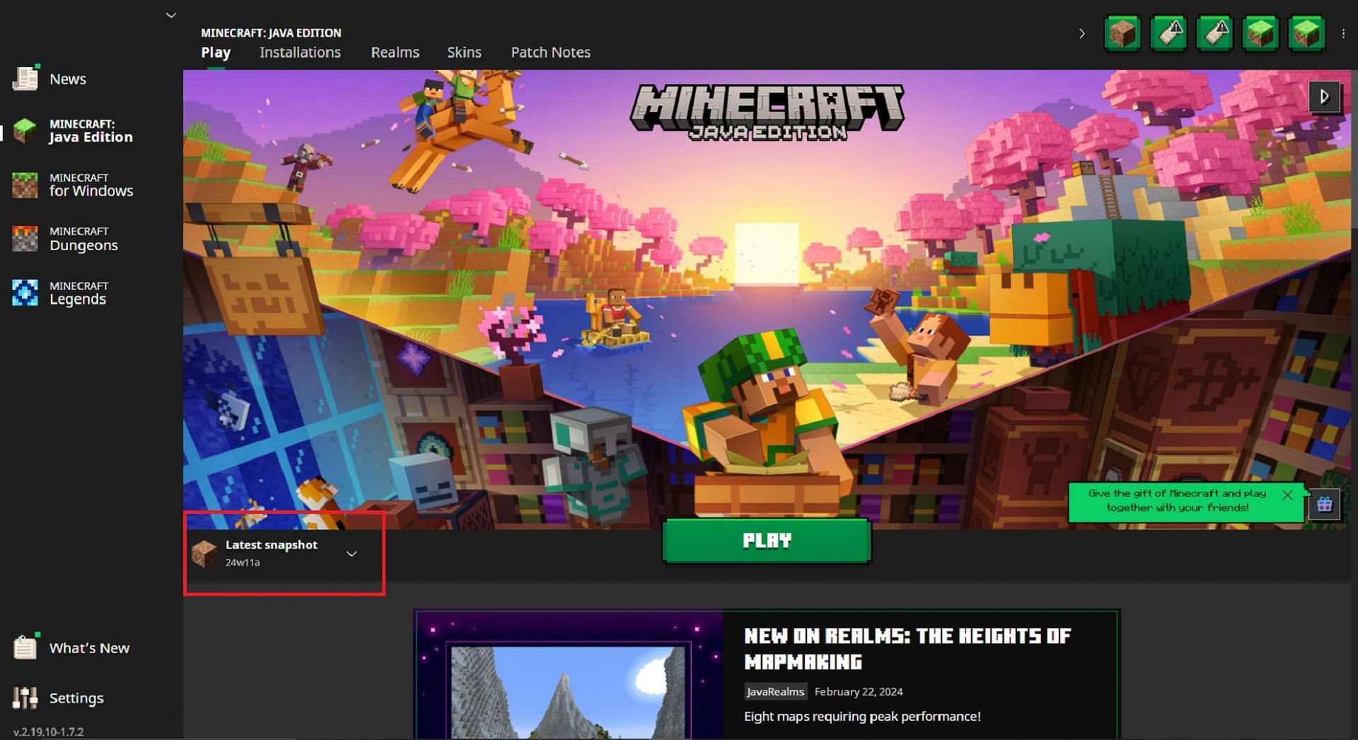 Minecraft Snapshot 24w11a downloads can be easily accessed via the official launcher (Image via Mojang)