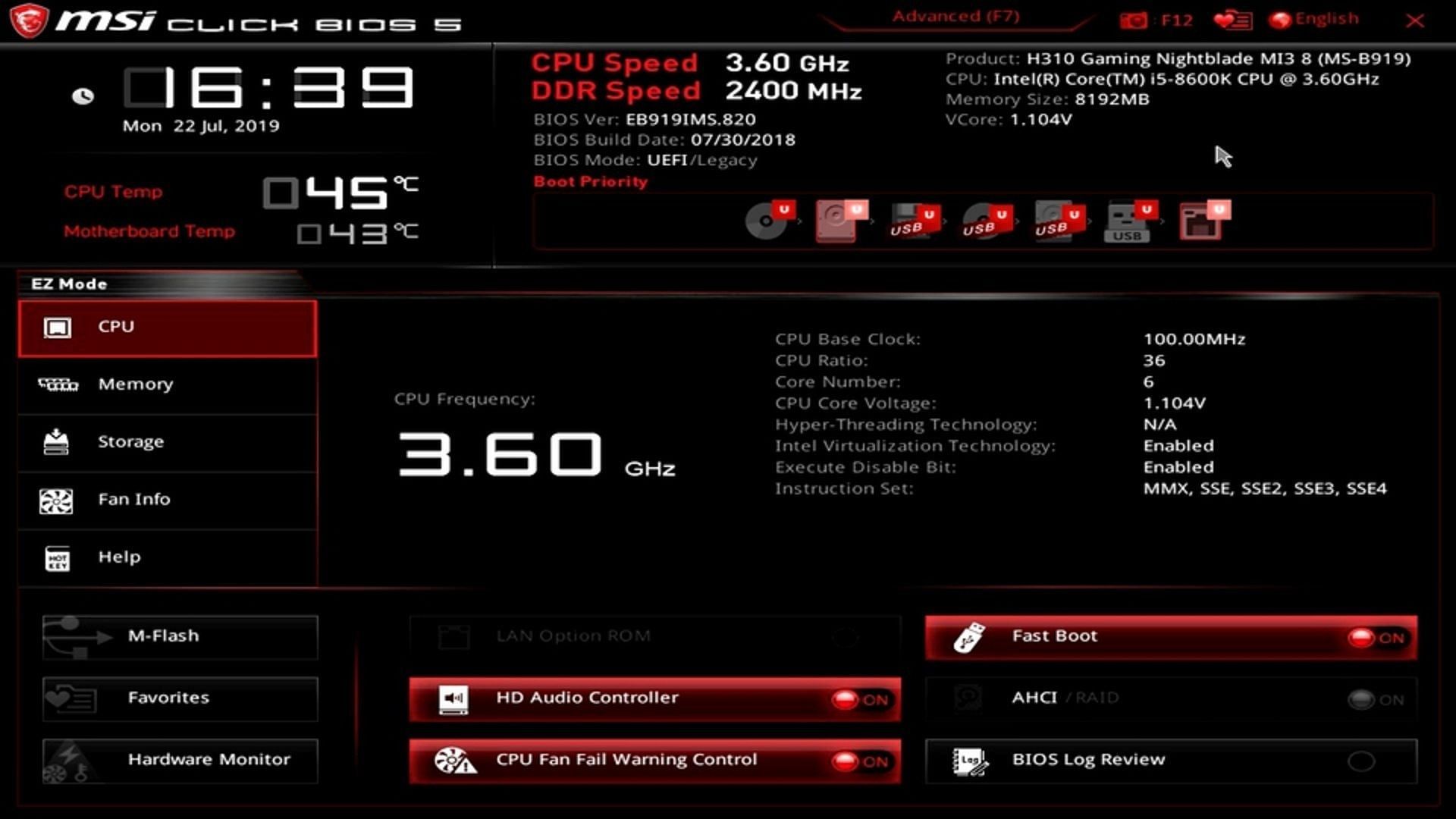 Picture of MSI Click BIOS 5 user interface