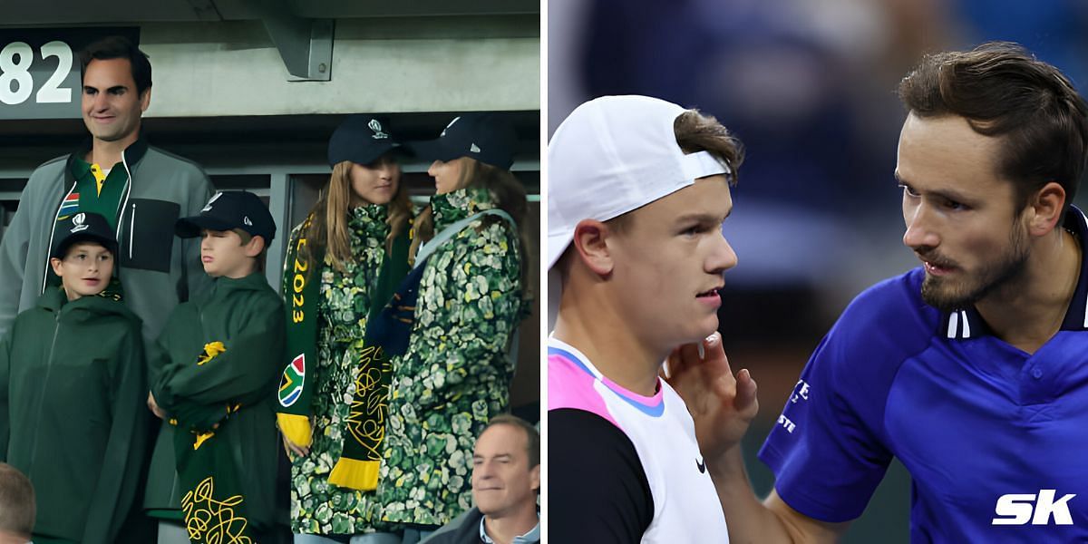 Roger Federer and Kids (L), Holger Rune and Daniil Medvedev (R)