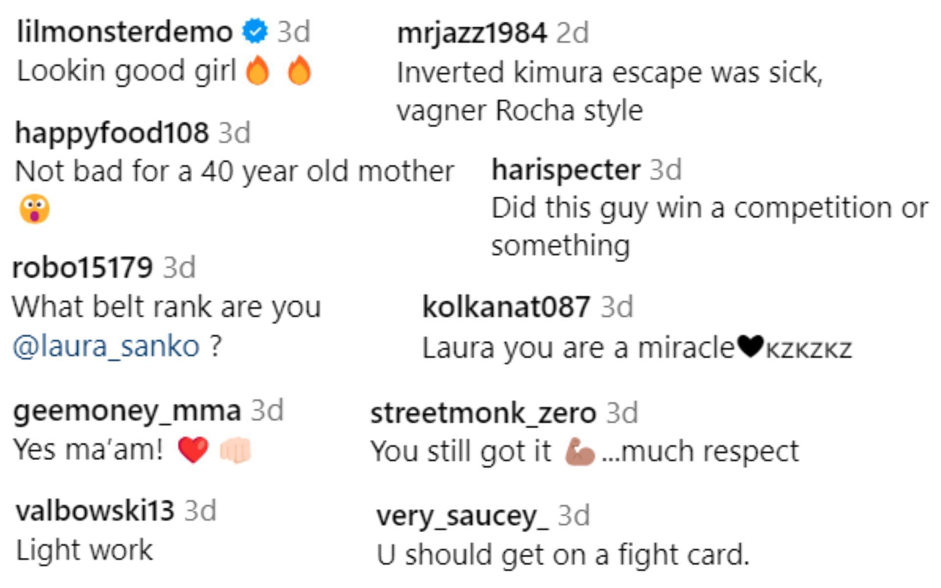 Screenshot of fan reactions to Laura Sanko&#039;s post On Instagram