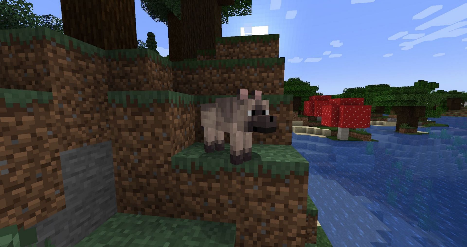 The chestnut wolf looks much more muted than the woods wolf (Image via Mojang)