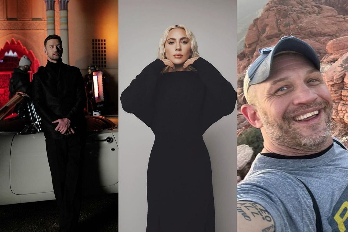 Justin Timberlake, Lady Gaga, and Tom Hardy (Image via Instagram/@justintimberlake, @ladygaga, @tomhardy)