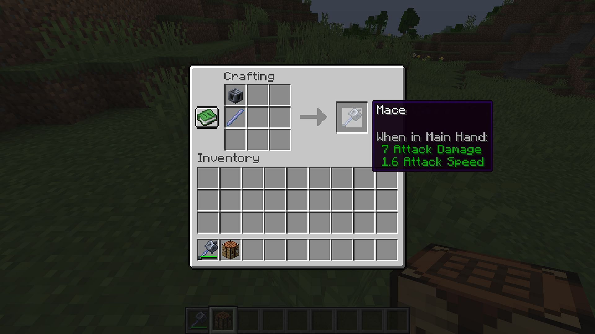 Minecraft&#039;s new Mace weapon can be crafted using breeze rod and heavy core items (Image via Mojang Studios)