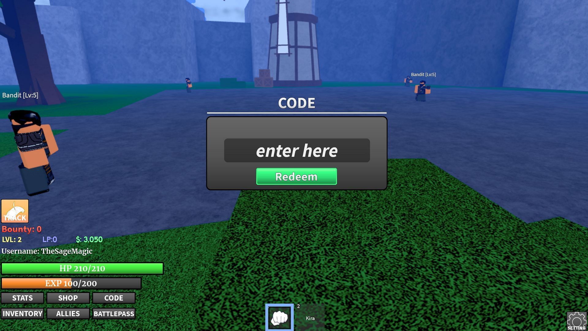 Code redemption tab (Image via Roblox)