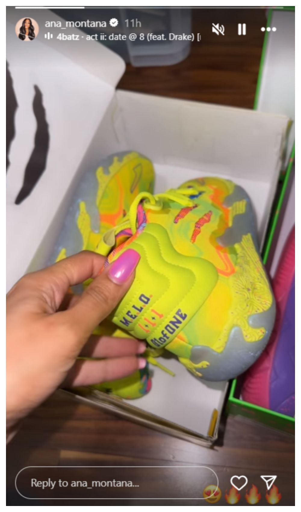 Ana Montana showing off LaMelo Ball&#039;s signature shoes. (Image via Ana Montana, Instagram)