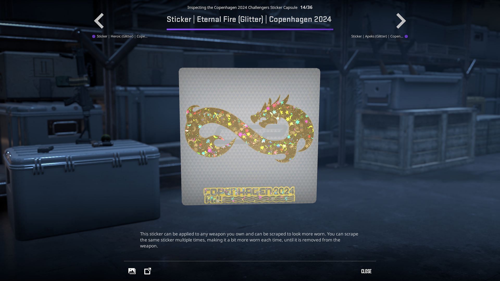 Eternal Fire Glitter sticker (Image via Valve)