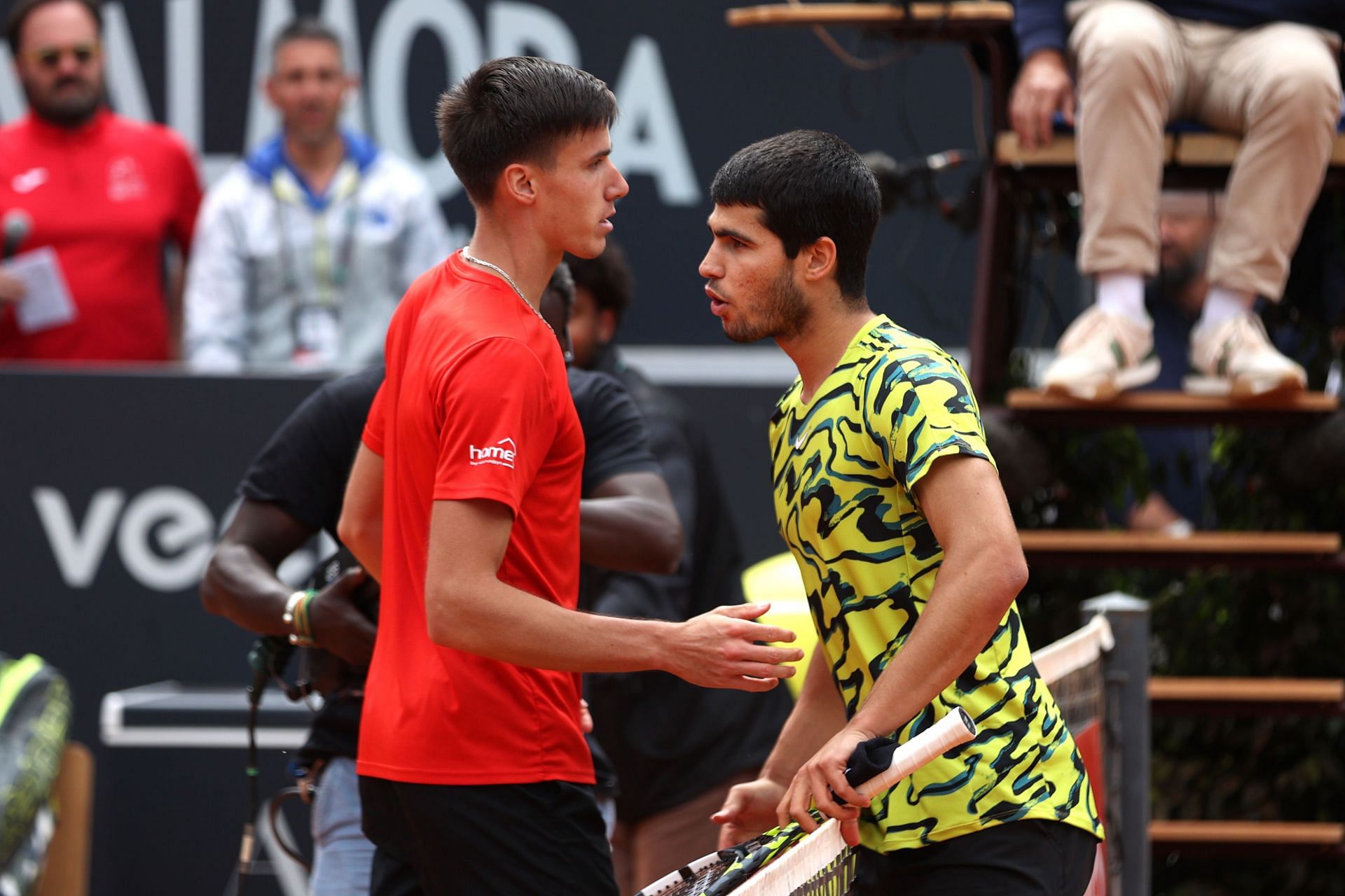 Fabian Marozsan and Carlos Alcaraz pictured at the 2023 Rome Masters