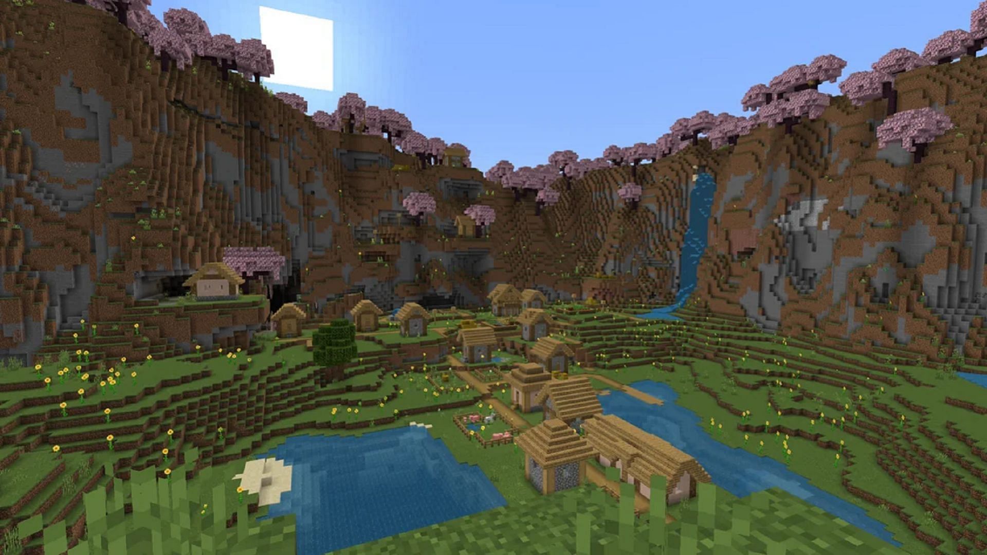 This scenic village isn&rsquo;t far from this Minecraft seed&rsquo;s spawn (Image via u/DreamingInCassardis/Reddit)