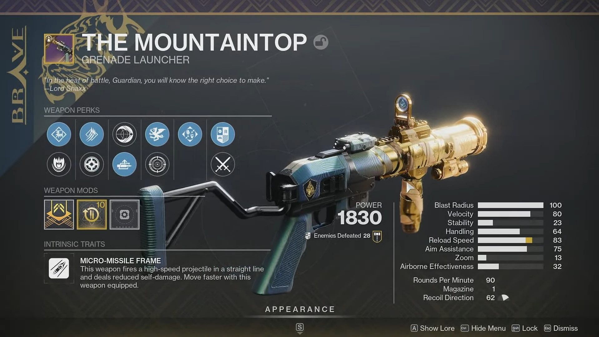The re-issued Mountaintop (Image via Bungie)