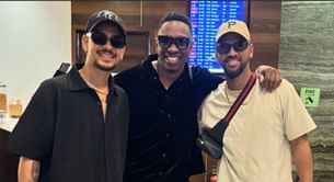 [Pictures] “Two of the most gifted players around” – Dwayne Bravo poses with Ishan Kishan and Nicholas Pooran ahead of IPL 2024