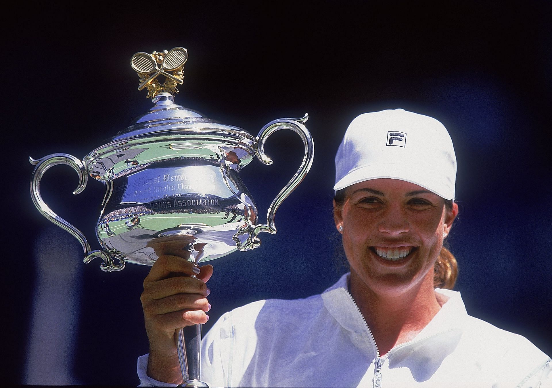 Jennifer Capriati pictured with the 2001 Australian Open trophy