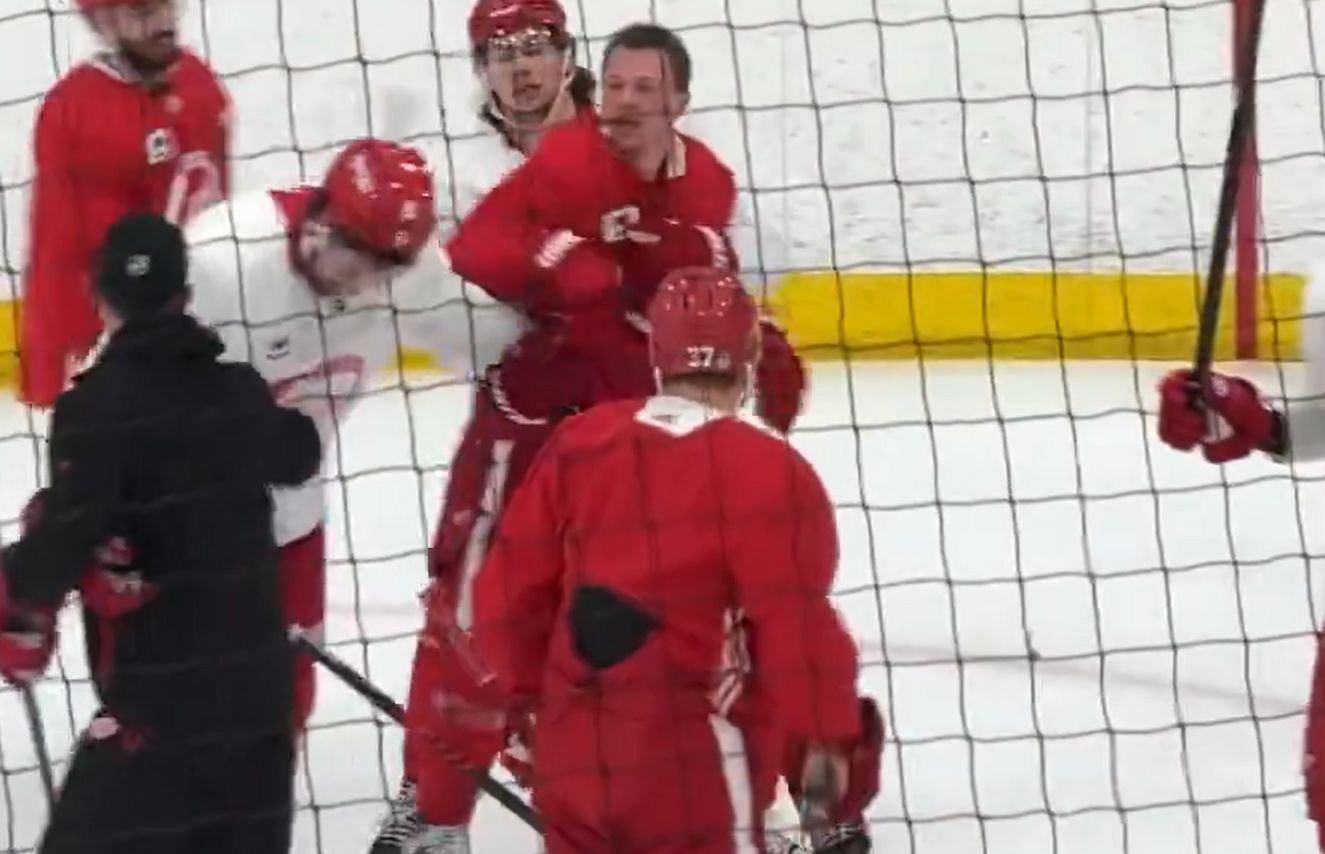 Fight breaks out at Red Wings practice, Ben Chiarot and Lucas Raymond forced to be separated