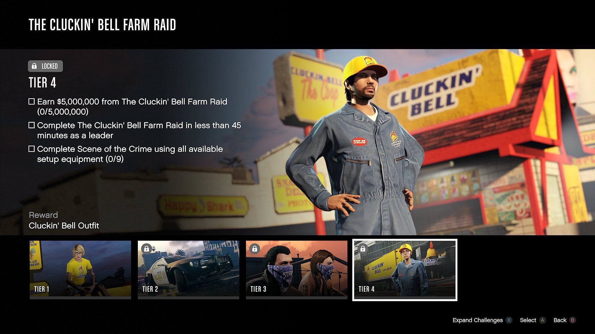 Cluckin&#039; Bell Farm Raid Tier 4 challenge list (Image via X/@TezFunz2 || Rockstar Games)