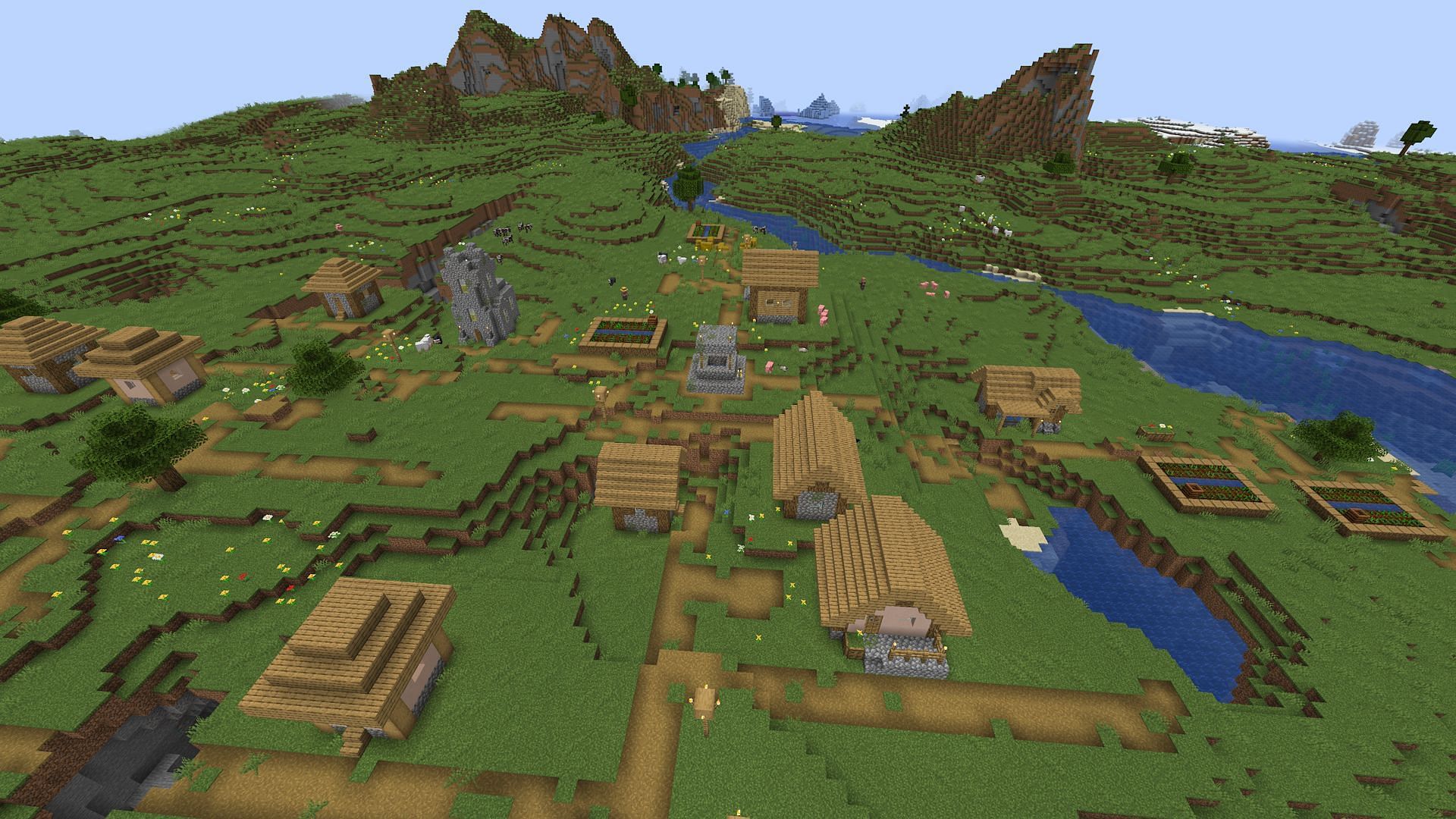 The villages near spawn should provide abundant resources (Image via Mojang)
